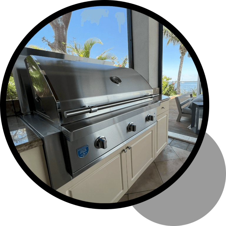 A stainless steel grill sitting in the middle of a room. Grill cleaning Lakewood Ranch and Sarasota. BBQ grill degrease and restoration.