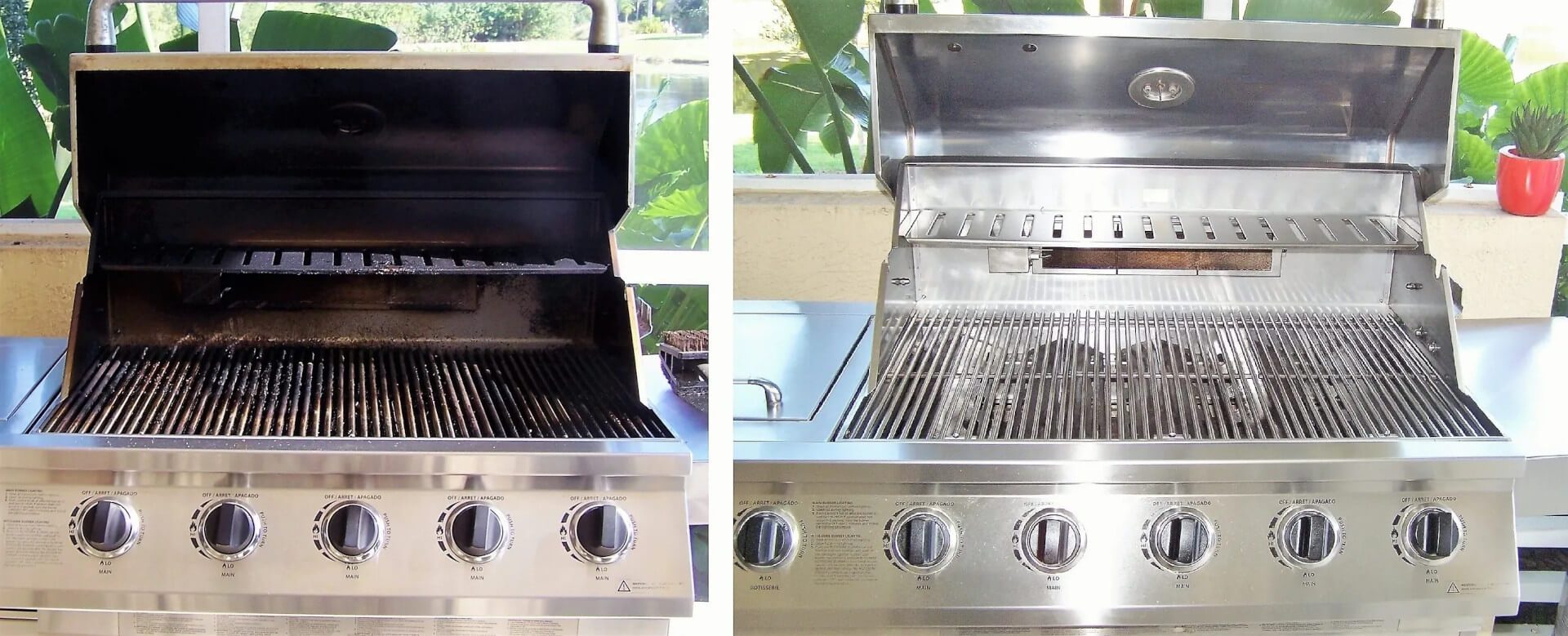 A before and after picture of an outdoor grill.